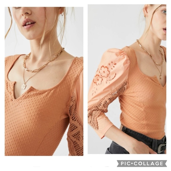 Free People Brunch Date Top Peached Copper Small - Picture 2 of 8